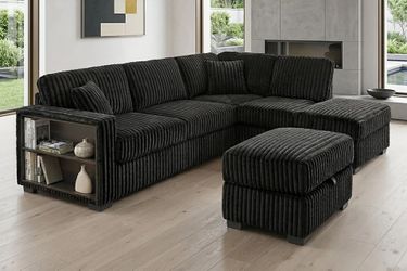 Corduroy sectional with shelves