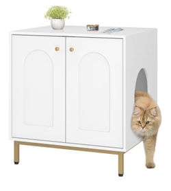 White Wooden Cat Litter Box Enclosure