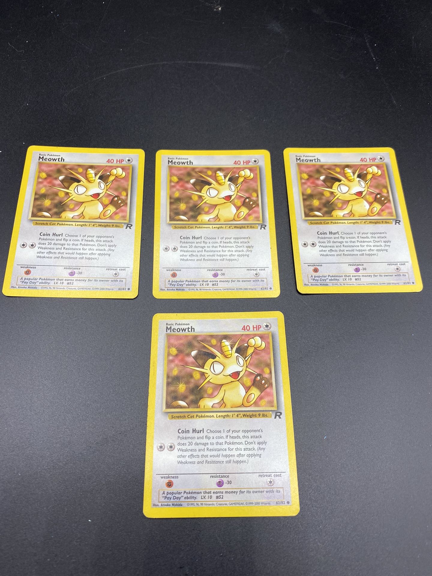 4x Meowth 62/82 Team Rocket Common Pokemon Card NM