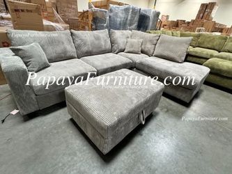 NEW Modern Sectional Sofa and Chaise Set FREE STORAGE OTTOMAN Light Grey Fabric Ashley Style Discount Warehouse Gray Couch BIG SALE Many Colors DEAL