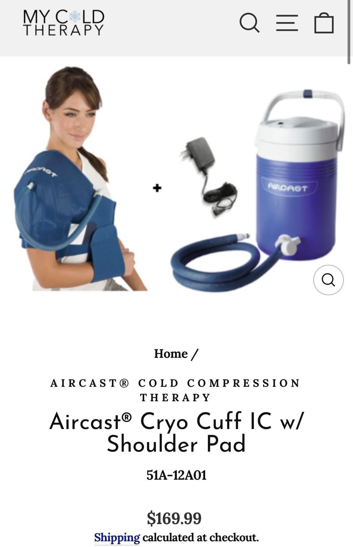 AircastĀ® Cryo Cuff IC w/ Shoulder Pad $80 Cryotherapy