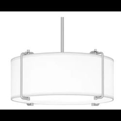 Home Decorators Brookley 4-Light Brushed Nickel Pendant with White Fabric Shade
