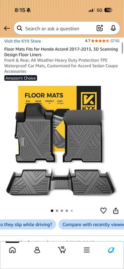 KYX Floor Mats for Honda Accord 2013-2017