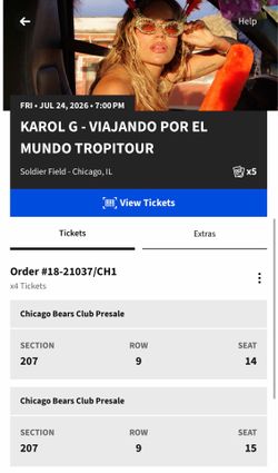 KAROL G concert tickets 2x tickets section 207