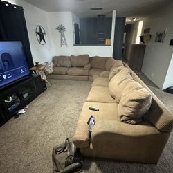 Brown Couch With Ottoman