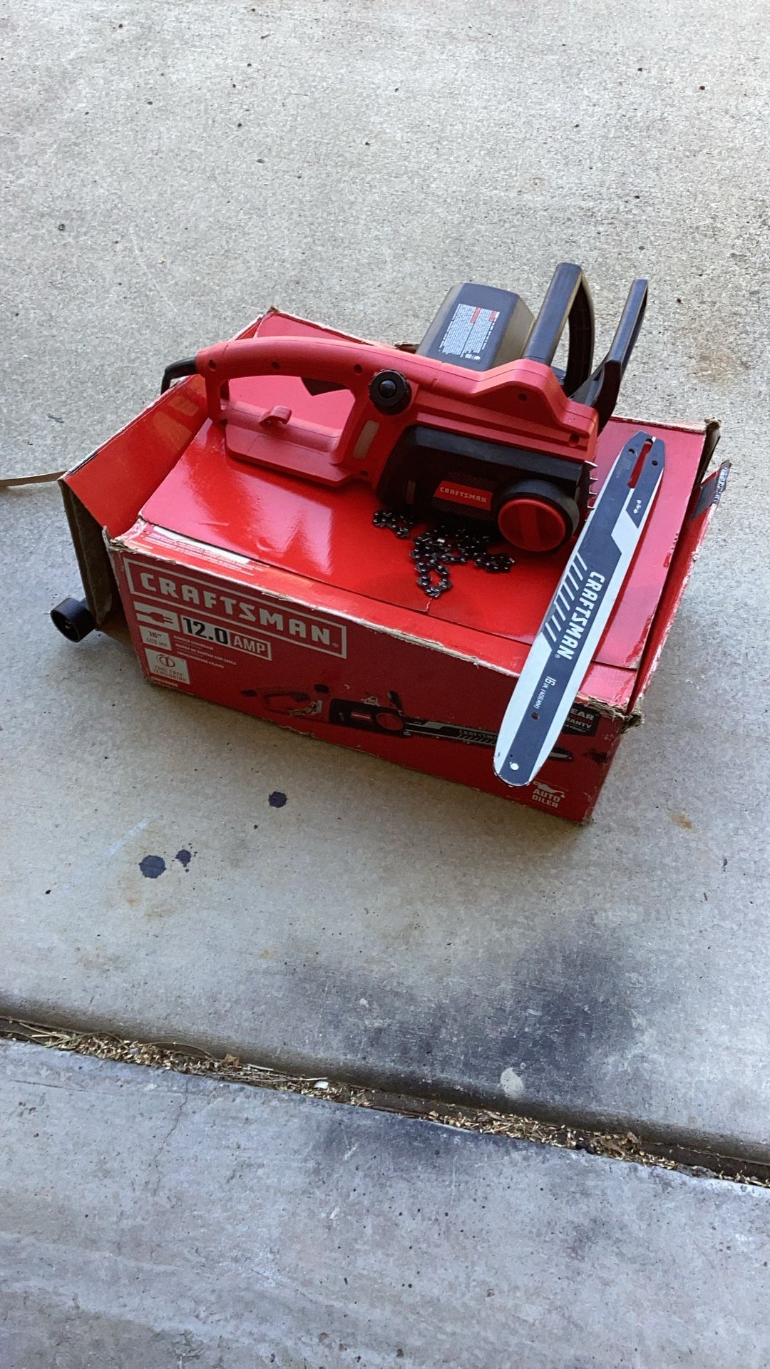 Craftman electric chainsaw never been used in the box works perfect. Pay 130 selling for 70.