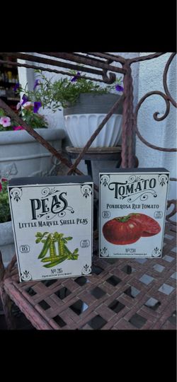 Vintage-Style Seed Packet Decorative Wood Blocks Set of 2