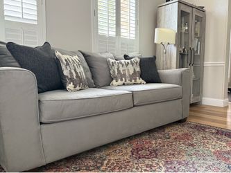 Modern Gray Sofa + Matching Side Table Solid Wood– Excellent Condition – $250 OBO