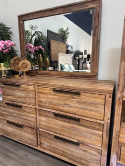 Canyon Light Oak 6 Drawer Dresser and Mirror