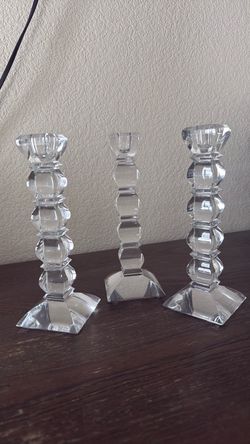 Clear Crystal Glass Candlestick Holders Set of 3