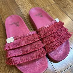 Maison Scotch Pink Fringe Slippers