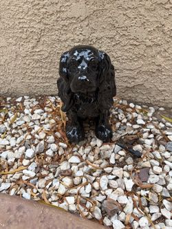 Black Glazed Ceramic Spaniel Dog Garden Statue