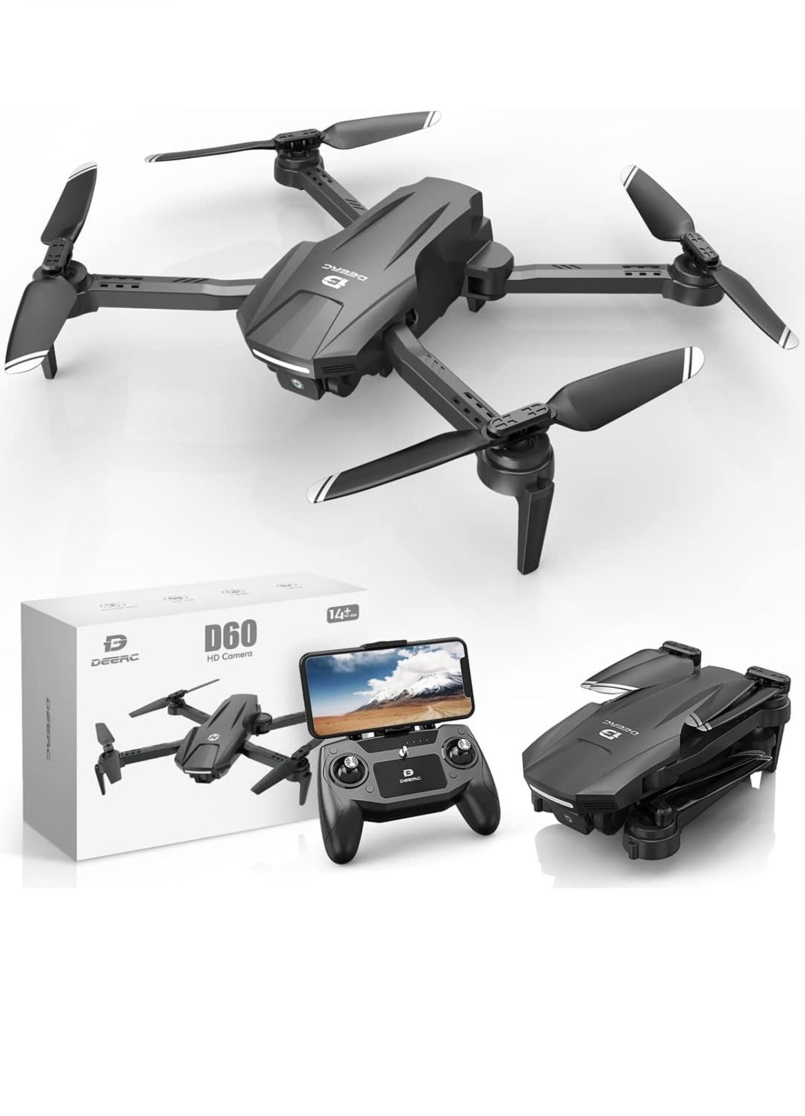 Brand New  DEERC D60 Drones with Camera for Adults, Kids, FPV 1080P HD Video, Long Battery Life, Gravity Sensor, Foldable, Hobby RC Quadcopter, Suitab