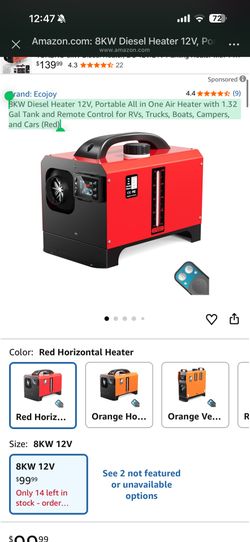 8KW Diesel Heater 12V, Portable All in One Air Heater with 1.32 Gal Tank and Remote Control for RVs, Trucks, Boats, Campers, and Cars (Red)