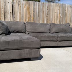 Gray Sectional Sofa w/ Chaise – Modern Suede Style – Clean & Comfortable