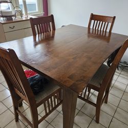 Wood Kitchen Table Set With 6 Padded Chairs 