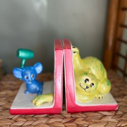 Vintage Cat And Mouse Bookends 