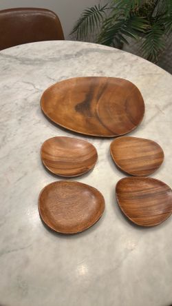 Wood appetizer plates and tray