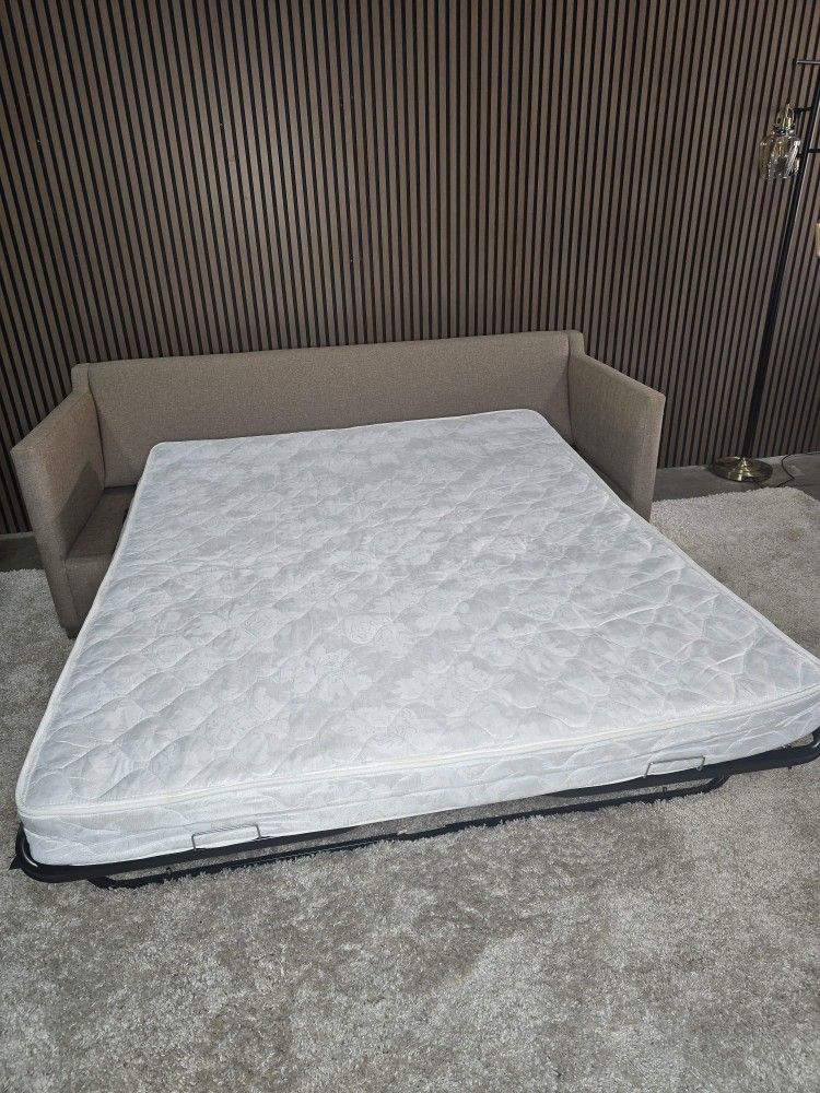 Modern Sleeper Sofa with Mattress 3 Person Seater Taupe Color