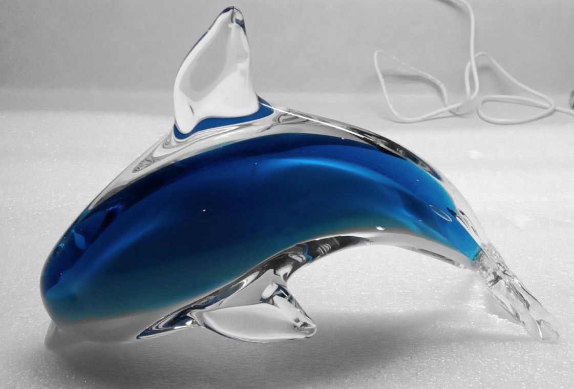 Large Art Glass Bottlenose Dolphin Table Shelf Window Decor Paperweight Cobalt