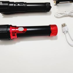 2pcs LED Flashlight Ultra Bright Zoom Torch Portable Ignition Zoomable Flashlight for Camping Hunting USB Rechargeable Lamp Light

