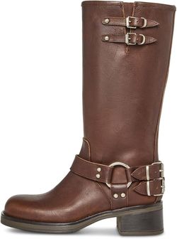 FSJ Women's Mid-Calf Riding Boots – Round Toe, Low Heel, Fashion Design – Winter, Combat, Motorcycle – US Size 5