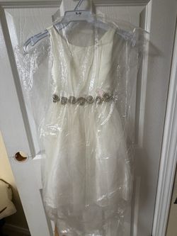 White Flower Girl Dress with Rhinestone Belt