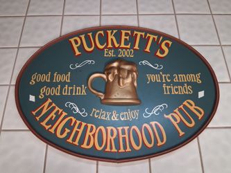 PUCKETT'S Barware Vintage Style Wooden Beer Sign 3d Beer Mug For Pub Bar Tavern Man Cave. 27"x19"...asking $30.00
