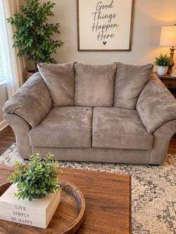 Gray Microfiber Loveseat with Rolled Arms