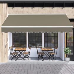 13.1'x 8.2' Patio Awning Retractable Awning Cover for Sunshade Shelter, Outdoor Patio Canopy with Manual Crank Handle/Water-Resistant 280g/m² Polyeste