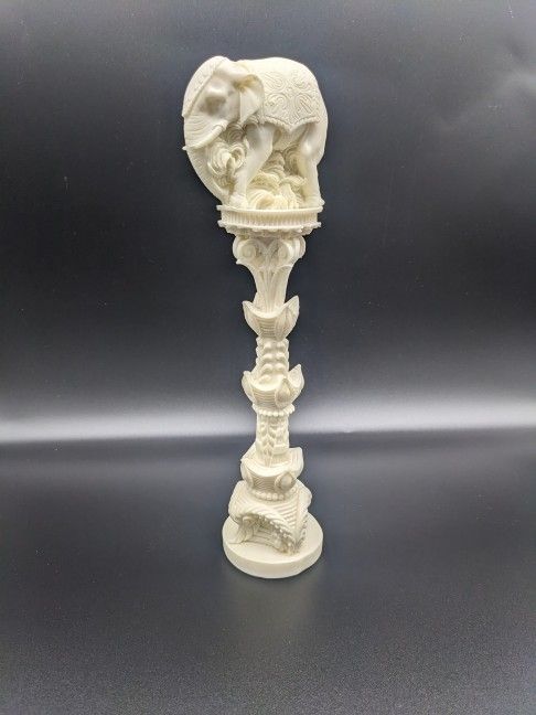 White Alabaster Elephant Statue Pedestal Figurine