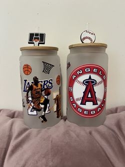 Lakers & angels sports frosted cups 16 oz