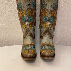 Corral Vintage Cowboy Boots Floral Flowers Studded Ladies Size 7 