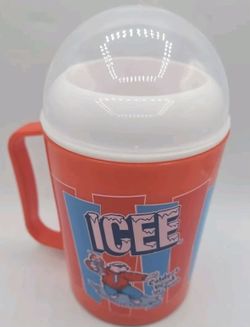 ICEE 10oz Plastic Slushy Cup Mug Red White Blue. Rare icee bear mug. Three Part.