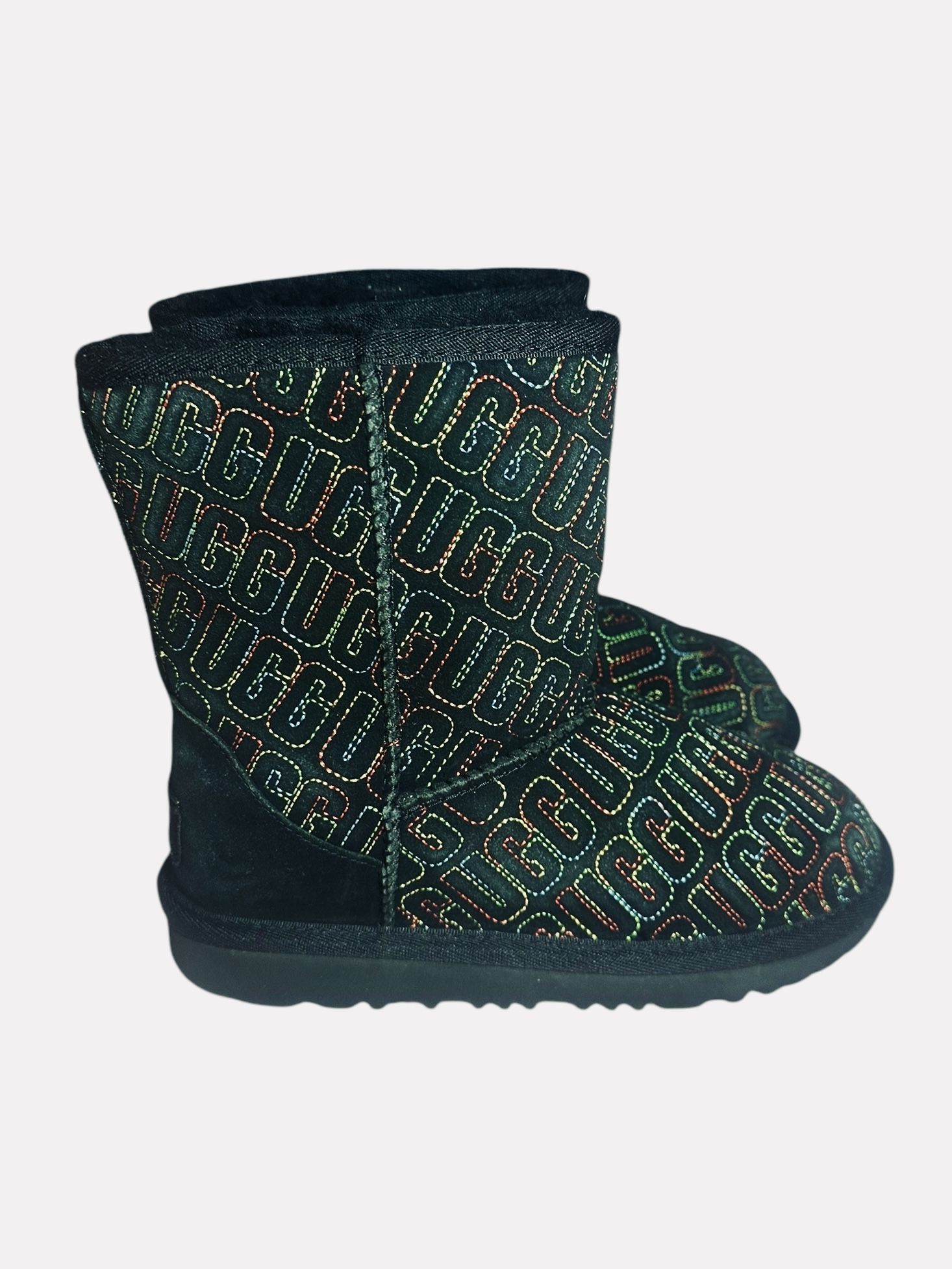UGG Classic II Graphic Stitch Multicolor Suede Boots Kids black