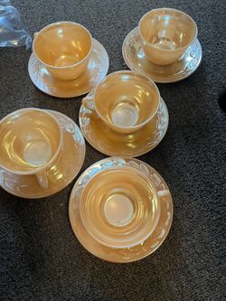 Fire King Iridescent Saucers And Cups