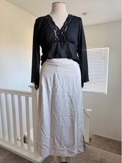 Paris Blue Vintage Linen Wrap Maxi Skirt with Animal Print Detail