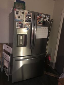 stain and steel double door fridge with freezer gas stove