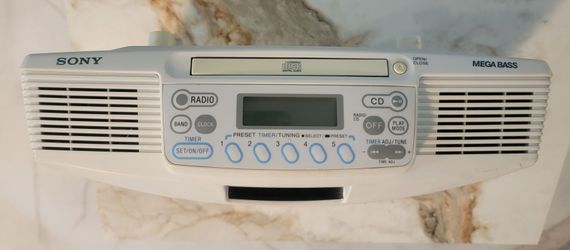 Sony under-cabinet kitchen CD player with AM/FM radio and clock.
