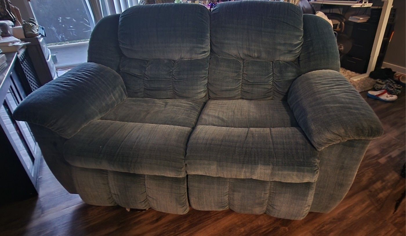 Velvet Blue Lazyboy Recliner Loveseat 