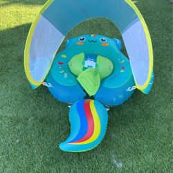 Ultra-Safe Baby Pool Float Never Flipped Over, UPF50+ Sun Canopy Inflatable Baby Float with Sponge Support Bottom, Portable Fun Gifts Water Swim Toys