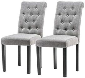 Yeefy Habit Solid Wood Tufted .dining Chair Set Of Two Gray