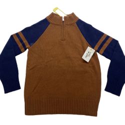 RUMI + RYDER THE CLASSIC QUARTER ZIP VARSITY MOCK NECK SWEATER BROWN SMALL 6-7