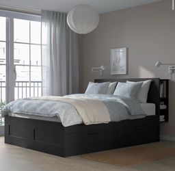 IKEA BRIMNES Queen Storage Bed – Black w/ Headboard & Slats $200 OBO