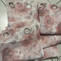 4 cortinas flores rosas