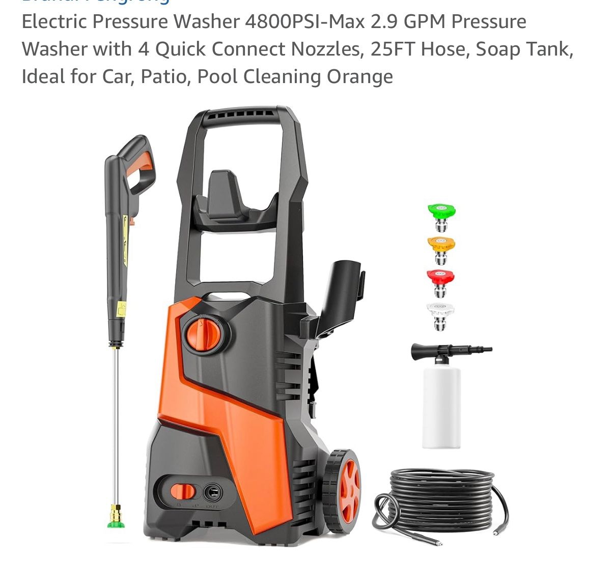 Electric Pressure Washer 4800PSI-Max 2.9 GPM Pressure