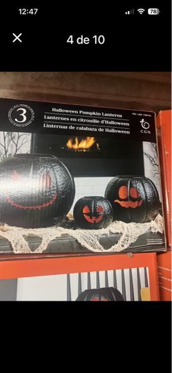 Marca: Generic Farol Jack-o' de metal para Halloween, calabaza, negro con caras naranjas, juego de 3