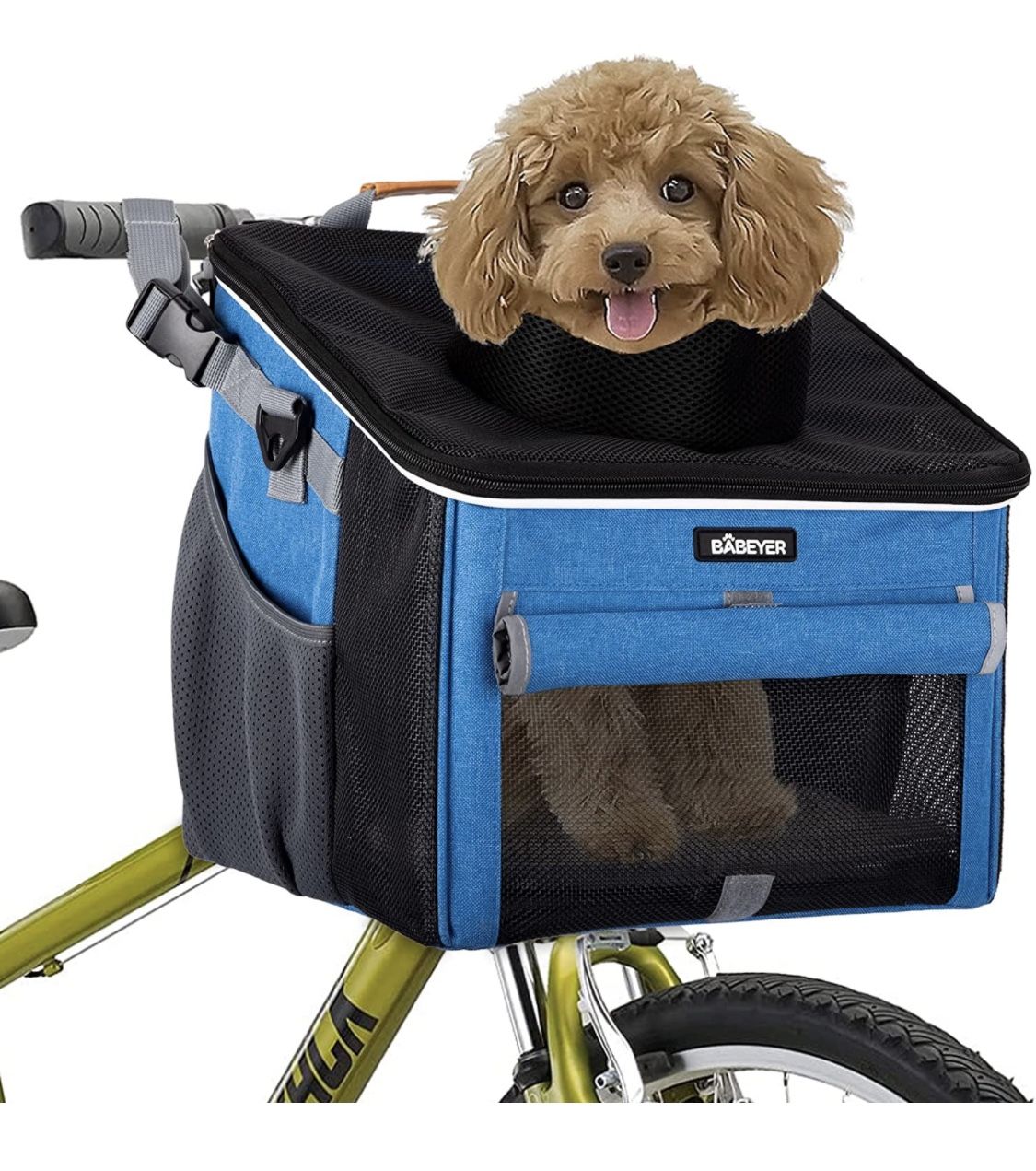 Bike Basket, Soft-Sided Dog Bike Carrier with 4 Mesh Windows for Small Dog Cat Puppies - Blue
