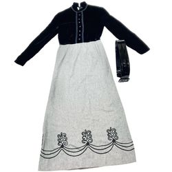 Vintage Saks Fifth Avenue Dress Size A Black Velvet Gray Wool Victorian Belt 60s