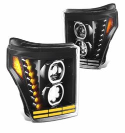 DNA MOTORING Pair Full LED Halo Projectors Headlights Compatible with 2011-2016 F250 SD